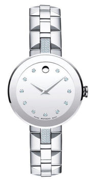 Movado Sapphire Diamonds Silver Dial Silver Steel Strap Watch For Women - 606814