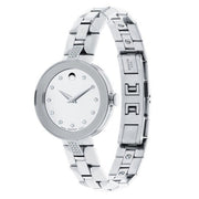 Movado Sapphire Diamonds Silver Dial Silver Steel Strap Watch For Women - 606814