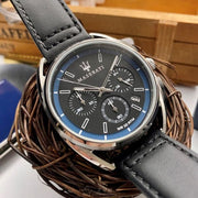 Maserati Trimarano Chronograph Black Dial Black Leather Strap Watch For Men - R8871632001