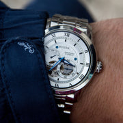 Bulova BVA Series Dual Aperture Silver Dial Silver Steel Strap Watch for Men - 96A118