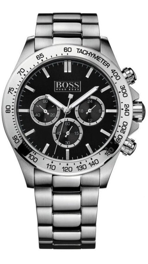 Hugo Boss Ikon Chronograph Black Dial Silver Steel Strap Watch for Men - 1512965