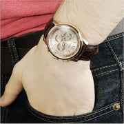 Guess Horizon Quartz Champagne Dial Brown Leather Strap Watch For Women - W0380G4
