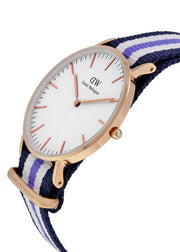Daniel Wellington Classic Trinity White Dial Three Tone Nylon Strap Watch For Women - 0509DW