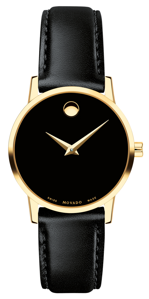Movado Museum Black Dial Black Leather Strap Watch For Women - 2100006