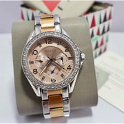 Fossil Riley Multifunction Rose Gold Dial Two Tone Steel Strap Watch for Women - ES4145