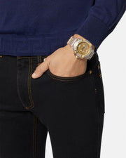 Versace Icon Active Chronograph Gold Dial White Silicone Strap Watch for Men - VEZ700121