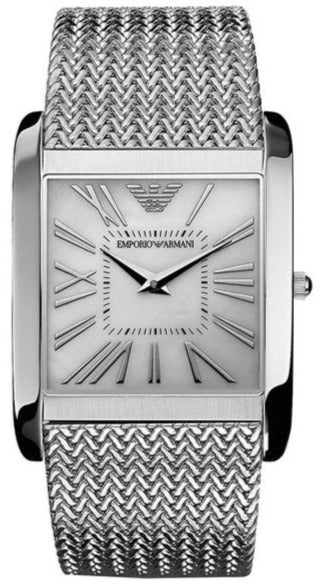Emporio Armani Super Slim Quartz White Dial Silver Mesh Bracelet Watch For Women - AR2015