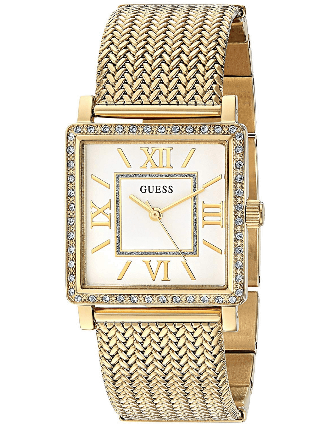 Guess White Dial Gold Mesh Bracelet Watch For Women - W0826L2