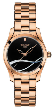 Tissot T Wave Black Dial Rose Gold Steel Strap Watch For Women - T112.210.33.051.00