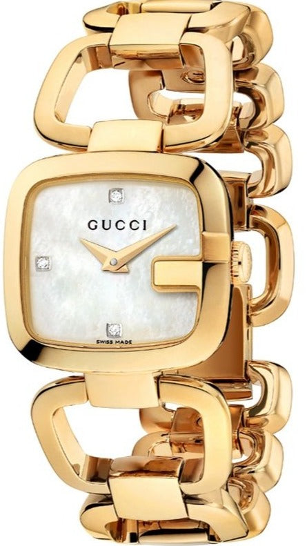 Gucci G Gucci Diamonds Mother of Pearl Dial Yellow Gold Steel Strap Watch For Women - YA125513