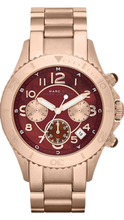 Marc Jacobs Rock Chronograph Mother of Pearl Red Dial Rose Gold Steel Strap Unisex Watch - MBM3251