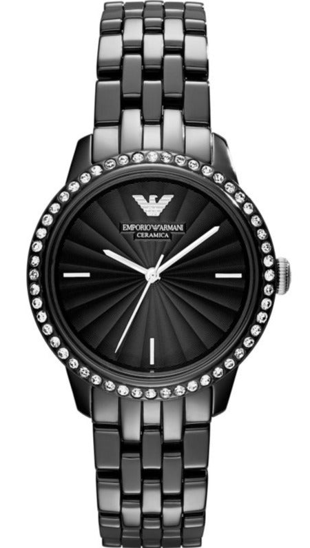 Emporio Armani Crystal Ceramica Black Dial Black Steel Strap Watch For Women - AR1478