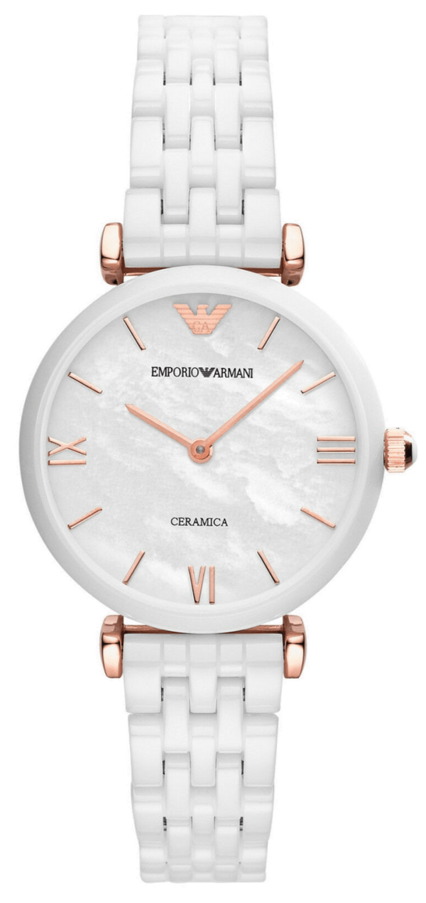 Emporio Armani Ceramica Mother of Pearl Dial White Ceramic Strap Watch For Women - AR1486