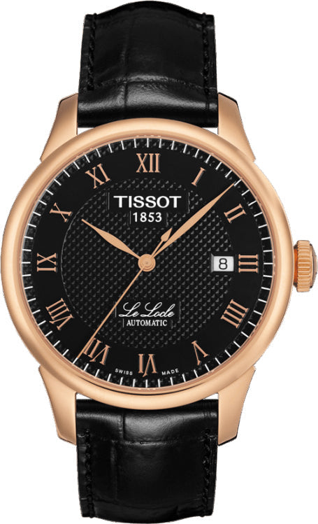 Tissot T Classic Le Locle Automatic Black Dial Black Leather Strap Watch For Men - T41.5.423.53