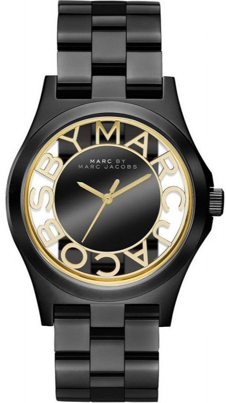 Marc Jacobs Henry Transparent Black Dial Black Steel Strap Watch for Women - MBM3255