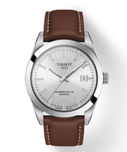 Tissot Gentleman Powermatic 80 Silicium Silver Dial Brown Leather Strap Watch For Men - T127.407.16.031.00