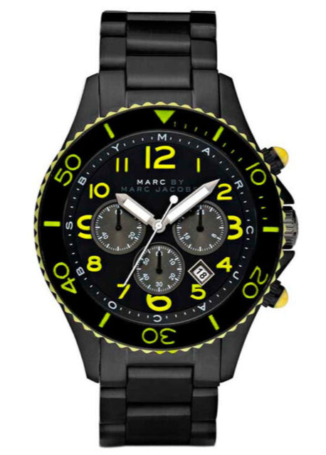 Marc Jacobs Rock Chronograph Black Dial Black Steel Strap Watch for Men - MBM5026
