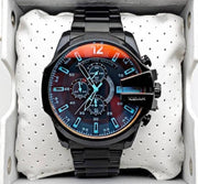 Diesel Mega Chief Chronograph Black Dial Black Steel Strap Watch For Men - DZ4318