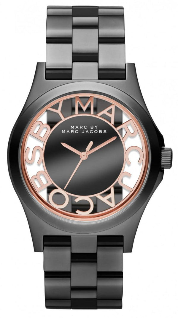 Marc Jacobs Henry Skeleton Black Dial Black Steel Strap Watch for Women - MBM3254