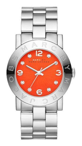 Marc Jacobs Amy Red Dial Silver Steel Strap Watch for Women - MBM3302