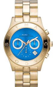 Marc Jacobs Blade Chronograph Blue Dial Gold Steel Strap Watch for Women - MBM3307