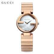 Gucci G Interlocking Mother of Pearl Dial Rose Gold Steel Strap Watch For Women - YA133515