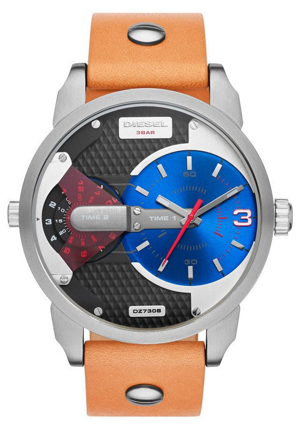 Diesel Mini Daddy Blue & Black Dial Brown Leather Strap Watch For Men - DZ7308