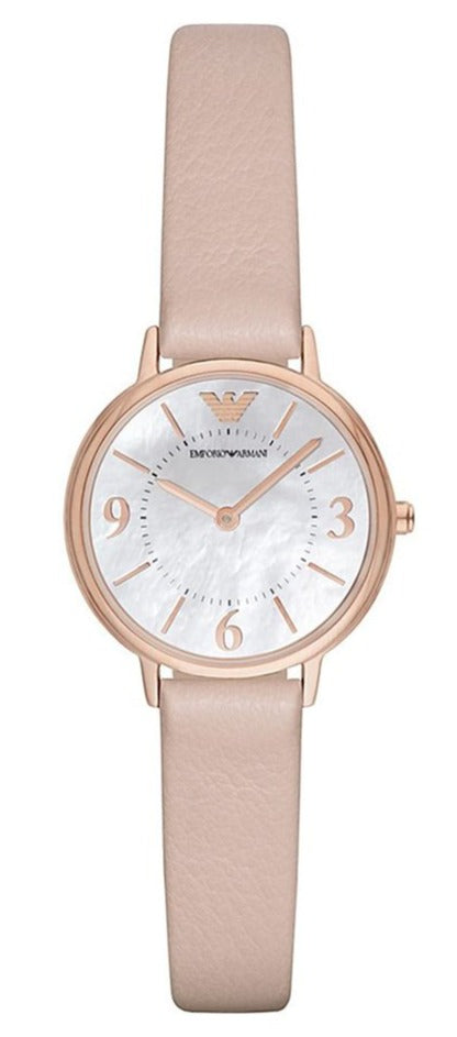 Emporio Armani Kappa White Mother of Pearl Dial Pink Leather Strap Watch For Women - AR2512