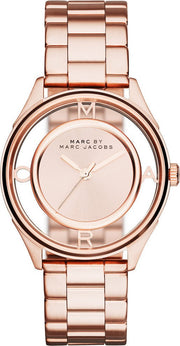 Marc Jacobs Tether Transparent Rose Gold Dial Rose Gold Steel Strap Watch for Women - MBM3414