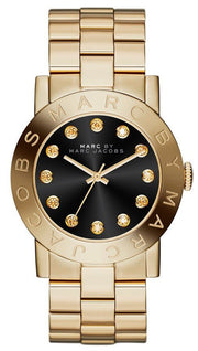Marc Jacobs Amy Glitz Black Dial Gold Steel Strap Watch for Women - MBM3334
