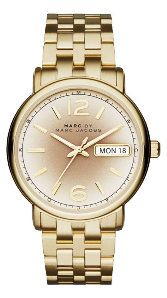 Marc Jacobs Fergus Gunmetal Grey Dial Gold Steel Strap Watch for Women - MBM3429