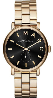 Marc Jacobs Baker Black Dial Gold Steel Strap Watch for Women - MBM3355