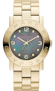 Marc Jacobs Amy Black Dial Gold Steel Strap Watch for Women - MBM3273