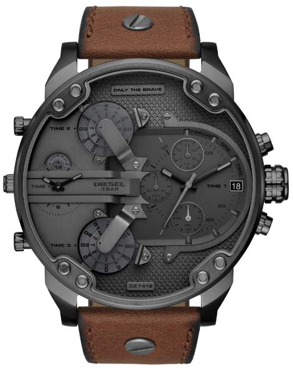 Diesel Mr Daddy Chronograph Grey Dial Brown Leather Strap Watch For Men - DZ7413