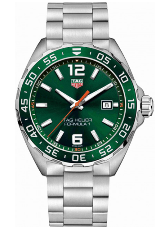 Tag Heuer Formula 1 Quartz Green Dial Silver Steel Strap Watch for Men - WAZ1017.BA0842