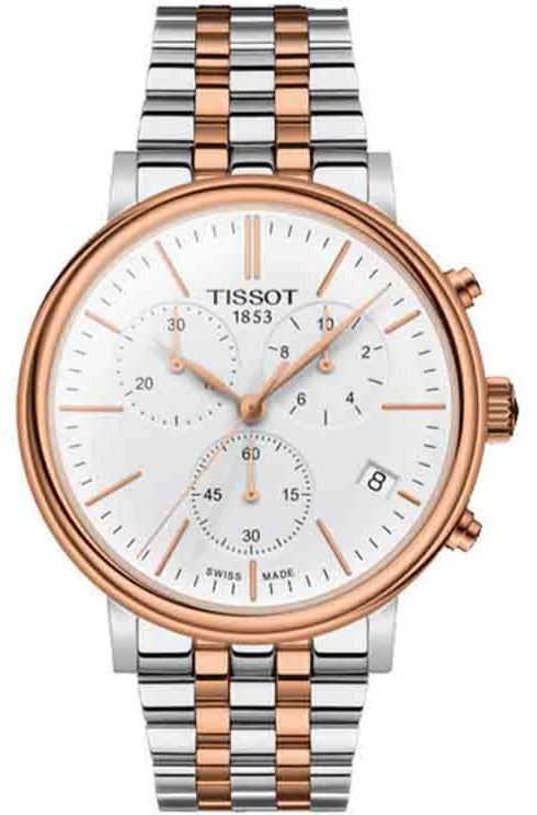 Tissot Carson Premium Chronograph White Dial Two Tone Steel Strap Watch For Men - T122.417.22.011.00