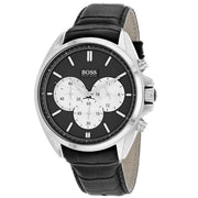 Hugo Boss Driver Chronograph Black Dial Black Leather Strap Watch for Men - 1512879