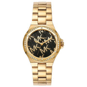 Michael Kors Lennox Quartz Black Dial Gold Steel Strap Watch For Women - MK7404