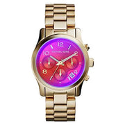 Michael Kors Runway Iridescent Pink Dial Gold Steel Strap Watch for Women - MK5939