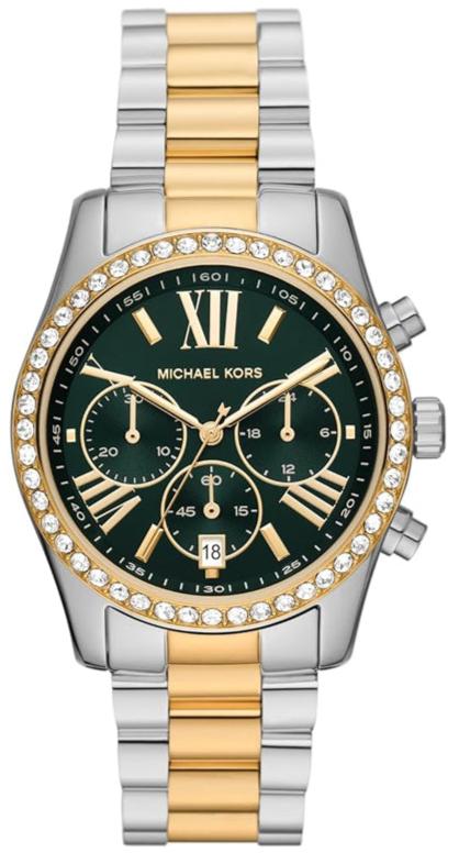 Michael Kors Lexington Chronograph Green Dial Two Tone Steel Strap Watch For Women - MK7303
