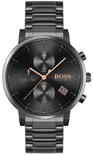 Hugo Boss Integrity Chronograph Black Dial Black Steel Strap Watch for Men - 1513780