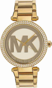 Michael Kors Parker Diamonds Gold Dial Gold Steel Strap Watch for Women - MK5784