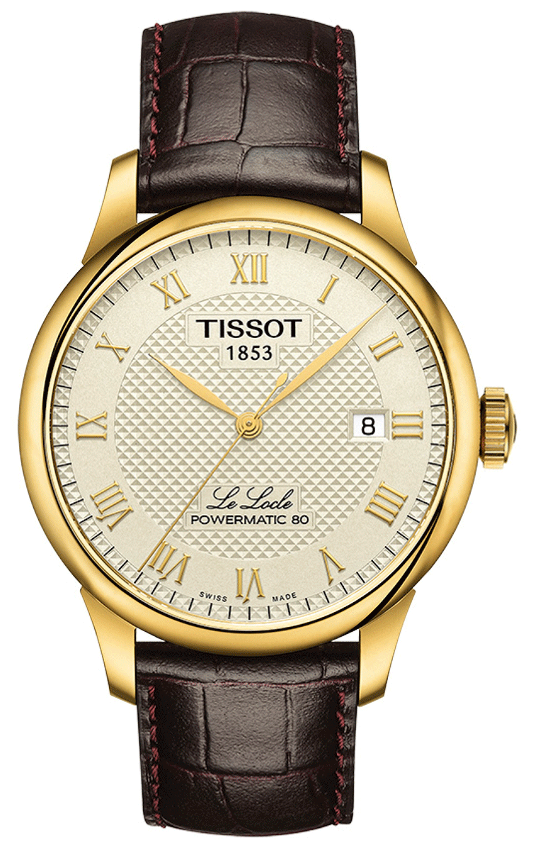 Tissot Le Locle Powermatic 80 Gold Dial Brown Leather Strap Watch For Men - T006.407.36.263.00