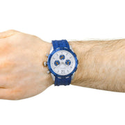 Guess Caliber Chronograph White Dial Blue Rubber Strap Watch for Men - W0864G6