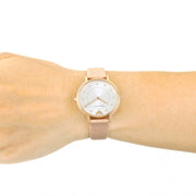 Emporio Armani Kappa Rose Gold & White Dial Beige Nude Leather Strap Watch For Women - AR2510