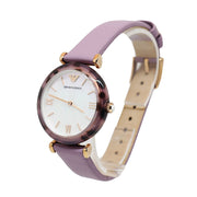 Emporio Armani Gianni Mother of Pearl Dial Purple Leather Strap Watch For Women - AR11003