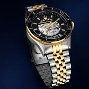 Maserati SFIDA Automatic Skeleton Black Dial Two Tone Steel Strap Watch For Men - R8823140010