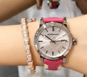 Burberry The City White Dial Haymarket Pink Leather Strap Watch for Women - BU9149