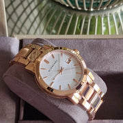 Burberry The City White Dial Rose Gold Steel Strap Watch for Women - BU9004