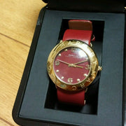 Marc Jacobs Amy Red Dial Burgundy Leather Strap Watch for Women - MBM1152